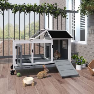Clapier en bois avec roues, pour lapins et petits animaux
