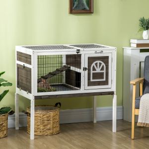 Clapier en bois élevé pour lapins et cochons d'Inde, café