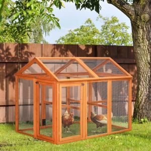 Enclos poules bois combinable perchoirs 4,6x2,8 orange