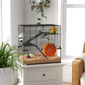 Cage hamster 23.5" gerbilles bassin verre, noir