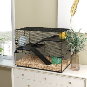 Cage hamster gerbille 30po bassin verre noir