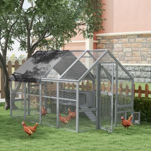 9 x 6 x 6 Large Chicken Coop with Nesting Box, Water-Resistant and Anti-UV Cover for 8-12 Chickens, Gray