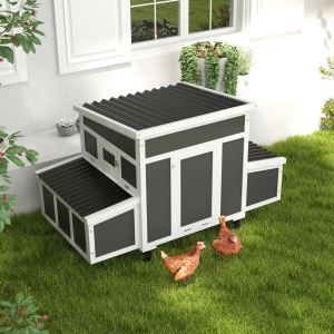 Poulailler bois 6 poules nid gris foncé
