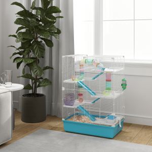 Cage hamster 6 étages tubes bleu clair