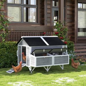 Poulailler bois 59po roues, 2 nids, 4 perchoirs, 4-6 poules