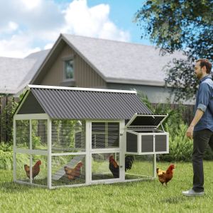 Poulailler bois avec enclos 2 pondoirs, 4-6 poules, gris