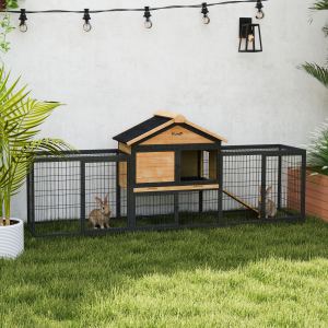 Clapier lapin bois 85" grand, enclos acier, toit asphalte