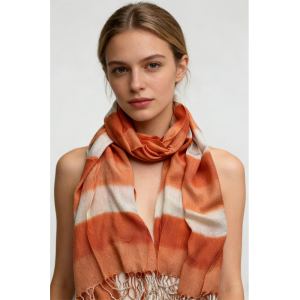 Foulard corail abstrait bordure effilochée mouvementée