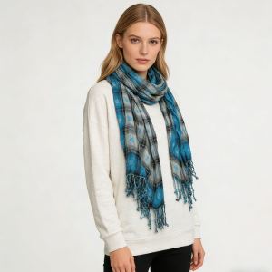 Extra Long Scarf,Turquoise Jacquard Crinkle Scarf,Cool Tone Jacquard Pattern On Crinkle Base,Versatile Everyday Scarf ,Pairs With All Casual Outfits,Office Appropriate Subtlety For Women Men