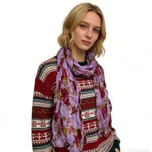 Foulard magenta texturé crinkle vibrant polyester
