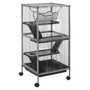 PawHut Cage métal petits animaux 4 étages gris