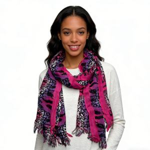 Foulard extra long motif rose vif nœuds créatifs