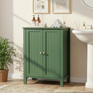 Meuble-lavabo MDF vert sablé portes verticales 60x30x80cm