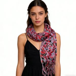 Long foulard rouge motif floral accessoire mariage occasionnel