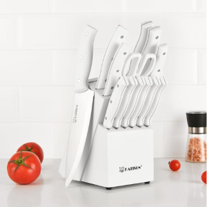Ensemble 15 couteaux cuisine blanc pierre aiguisage ergonomique