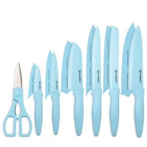 Ensemble 13 couteaux bleu antiadhésif lave-vaisselle 6 étuis