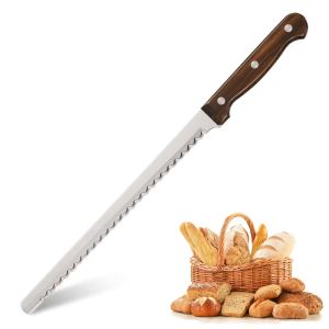 Couteau pain acier carbone 10", poli miroir luxe manche bois