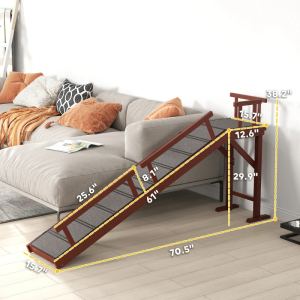 PawHut Rampe en bois pour chiens avec garde-fou
