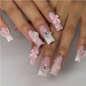 24 PCS Perles Planètes Fleurs Ongles Artificiels Longs