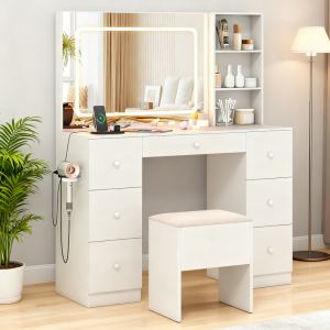 Bureau de vanité avec miroir, lumières et tabouret