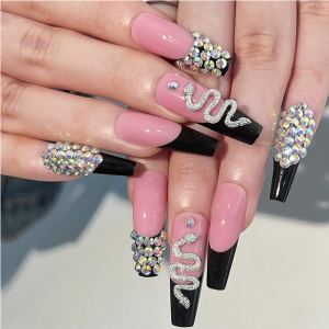 24 ongles artificiels serpent diamant long