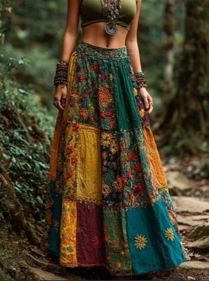 Robe longue patchwork taille haute bohème
