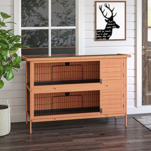 2-Story Large Rabbit Hutch Bunny Cage Wooden Pet House Small Animal Habitat With Lockable Doors, No Leak Tray And Waterproof Roof For Rabbits, Chickens, Ducks, Outdoor Indoor Natural