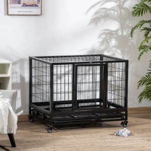 PawHut Cage chien robuste roues verrouillables noire
