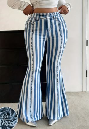 Jeans taille haute imprimé évasé casual femme