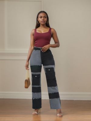 Jean droit taille haute gros grain femme