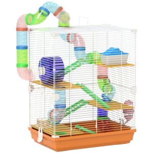 Cage hamster 5 étages portable avec roues - Orange