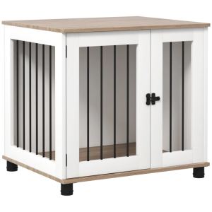 Meuble-cage chien table noyer porte verrouillable petit/moyen