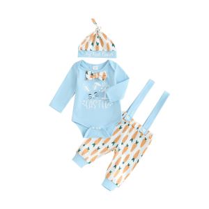 Ensemble 3 pcs costume bébé, grenouillère lapin, pantalon carotte