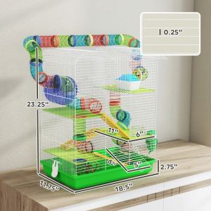 PawHut Cage hamster 5 étages avec tubes et accessoires vert