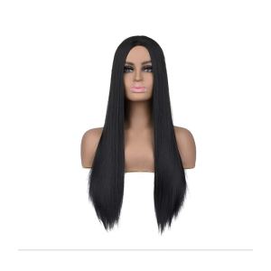 Perruque longue noire droite femme 100cm costume anime