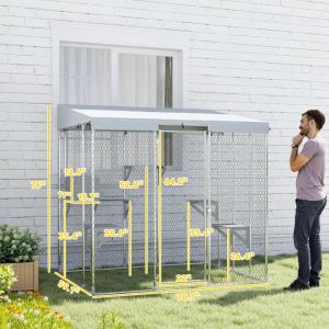 Galvanized Steel Large Catio With Waterproof Canopy, Sleeping Box, Jumping Platforms, For 1-3 Kittens, SilverMultiple Packages Shipped. Please Pay Attention To The Dimensions And Weight In The Details