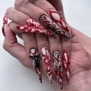 24 Pcs Ongles Art Larme Angelique Sang 3D