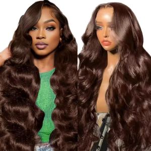 Perruque 13x4 HD brun cheveux humains brésilienne