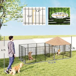 Chenil extérieur grand chien, bols pivotants, auvent UV