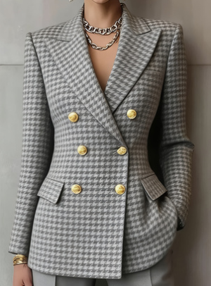 Veston à carreaux double boutonnage femme rétro