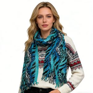 Foulard viscose turquoise imprimé bohème 72x22po