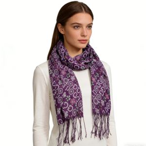 2 foulards viscose boho violet aquarelle aéré