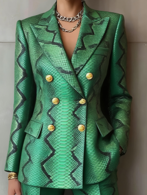 Veste costume double boutonnage géométrique rétro femme
