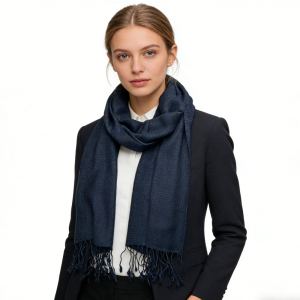 Foulard Jacquard Polyester Marine - Texture Chevron 70x21po