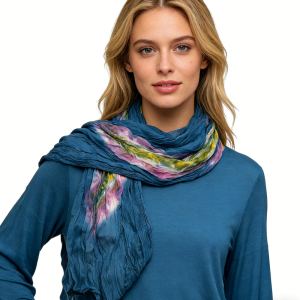 Foulard Coton Tie-Dye Turquoise - Bohémien Froissé 67x26po
