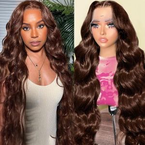 Perruque lace frontal 13x4 cheveux humains ondulés bruns