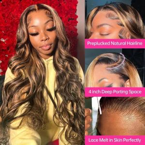 Perruque lace frontal 13x4 cheveux humains P4 27 ondulés
