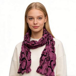 Foulard Polyester Froissé Rose Foncé - Texturé Décontracté