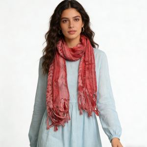 Foulard viscose léopard rose fils métalliques long bohème