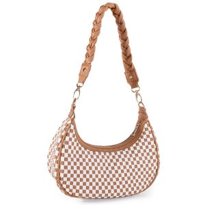 Sac hobo tissé cuir vegan femme mode marron